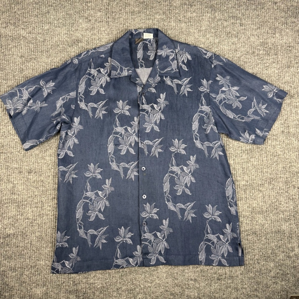 Vtg Folio Button Up Shirt Mens M‎ Linen Short Sleeve Tropical Cabana Resort Camp
